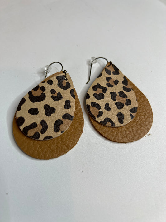 Leopard & Leather Tear Drop  // EARRINGS