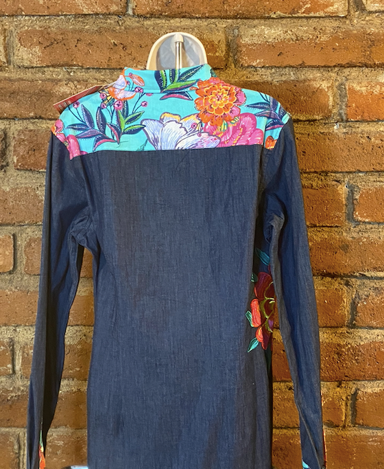 Chambray & Floral Embroidered Ranch Dress'n Rodeo Shirt